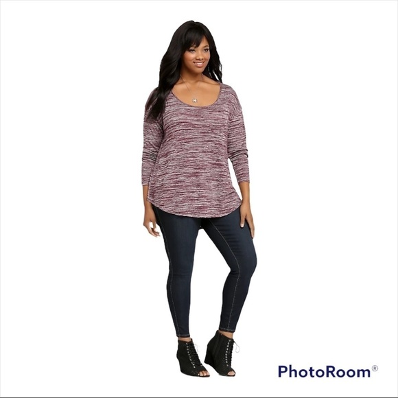 TORRID Purple Marled Stripe Knit 3/4 Sleeve Tee Top Size 0/Large - Picture 2 of 7